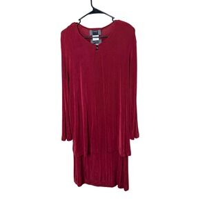 Slinky Brand Women's Red Ribbed Tank Dress & Matching Cardigan Set Medium